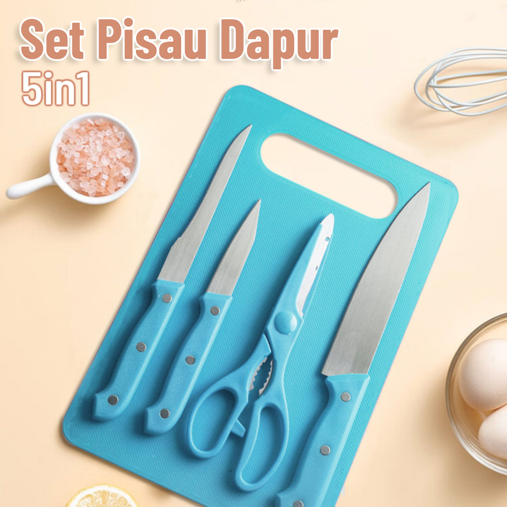 Jual Pisau Dapur Set Telenan 5pcs Stainless Steel Warna Pisau Daging