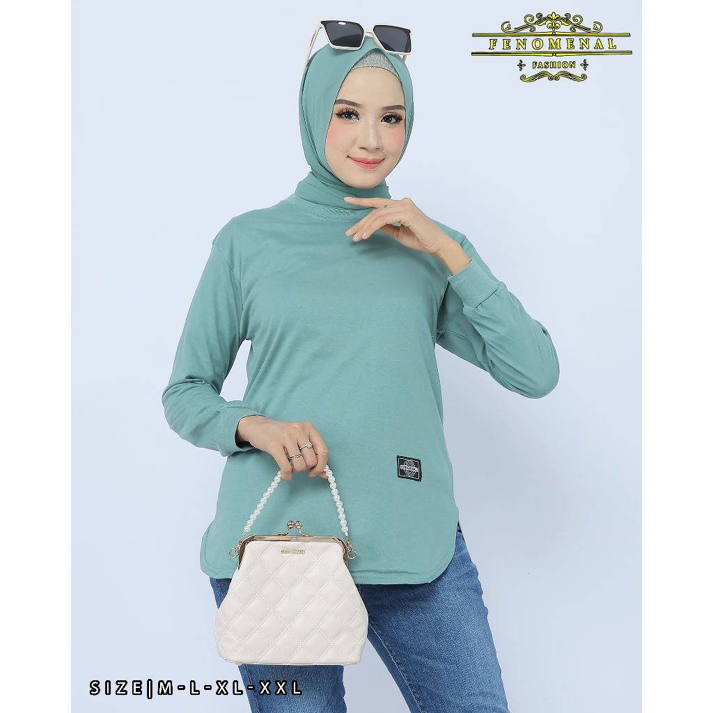 Jual Fenomenal Kaos Polos Wanita Lengan Panjang Semi Tunik Body Oval