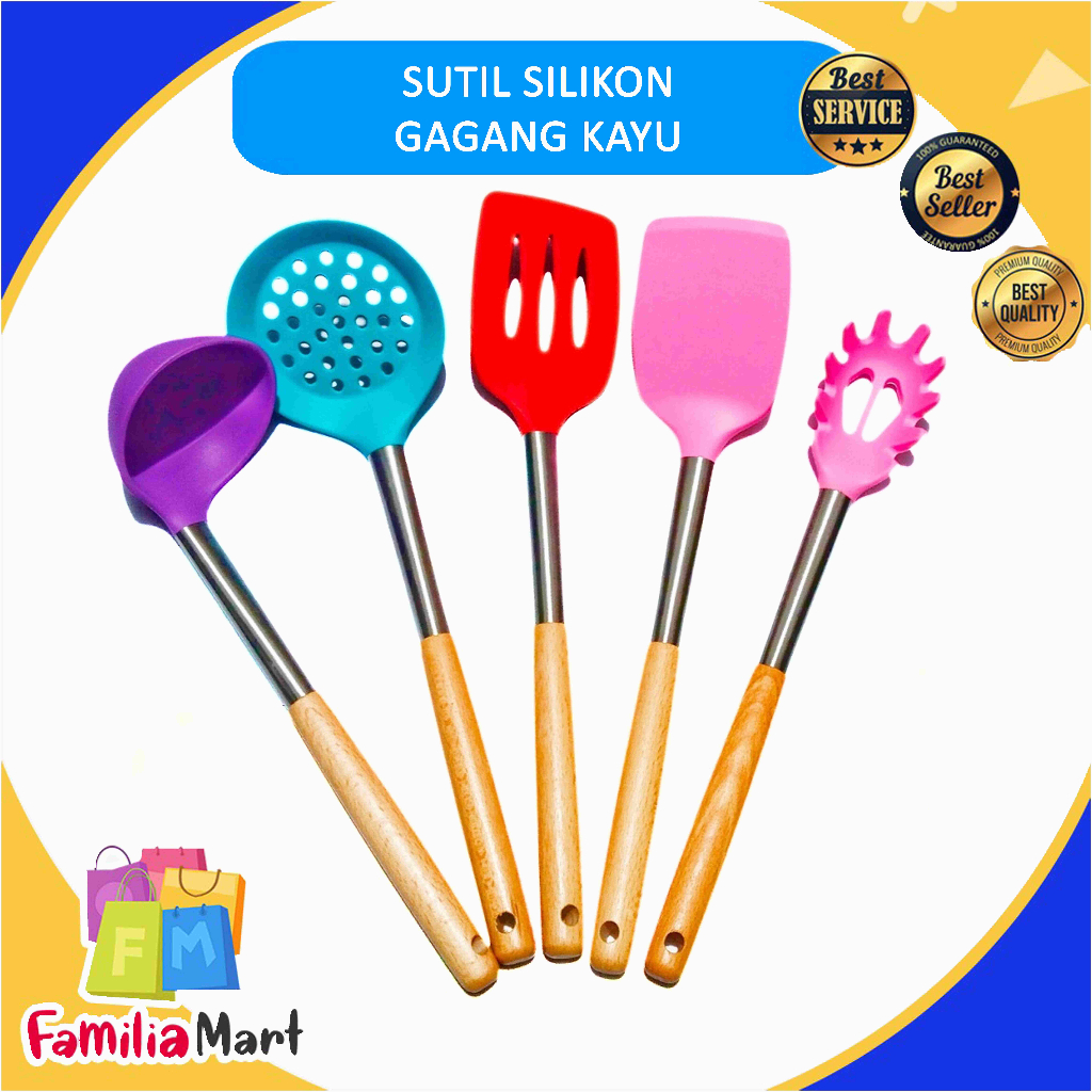 Jual Sutil Silikon Gagang Kayu Spatula Silikon Tahan Panas Gagang