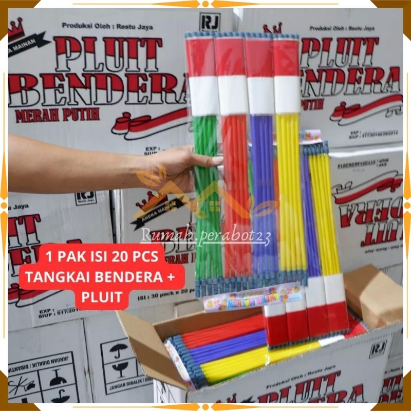 Jual Bendera Plastik Merah Putih Pluit Isi 1 Pak 20 Pcs Tongkat