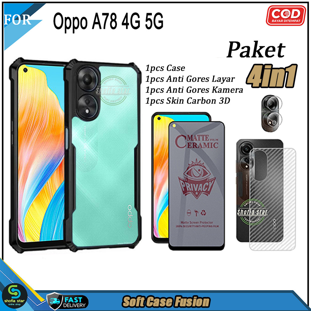 Jual Paket 4in1 Case Oppo A78 4G 5G A58 4G 5G A54 4G 5G Softcase Fusion