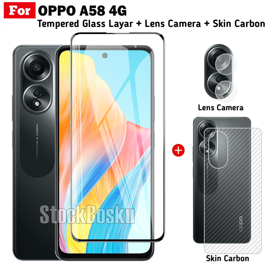 Jual Paket 3in1 Tempered Glass Oppo A58 4G Layar Full Cover Free Camera