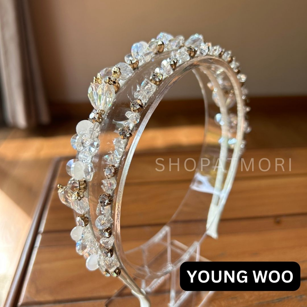 Jual White Premium Korean Crystal Headband Mahkota Bando Tiara