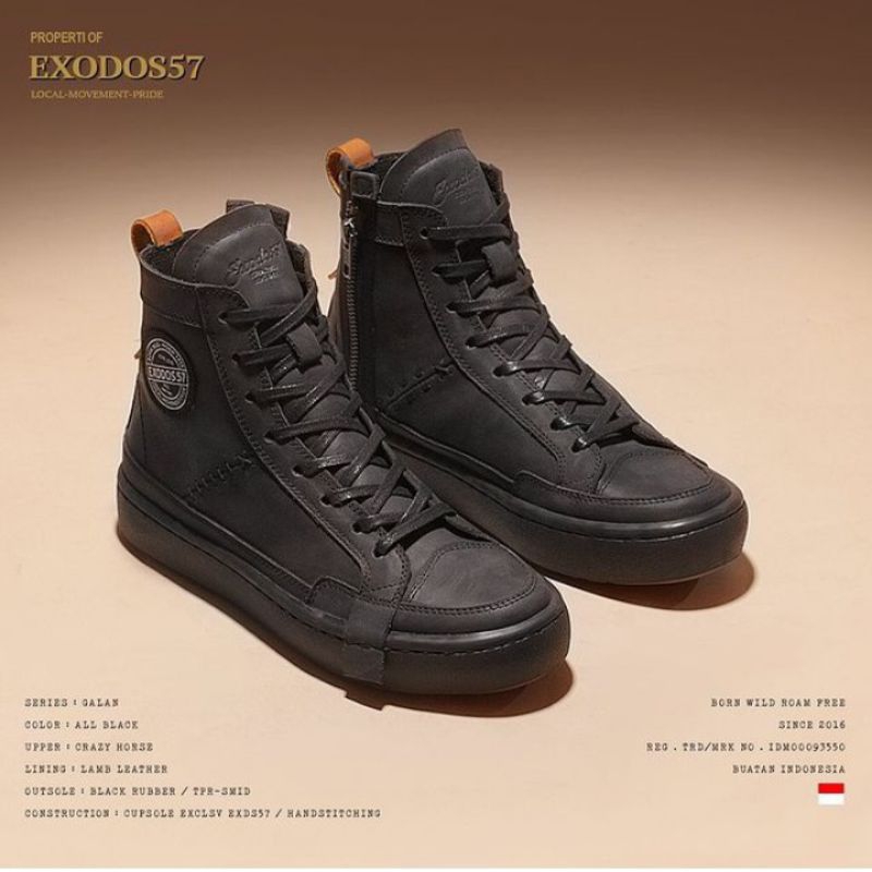 Jual Exodos Galan All Black Sepatu Kulit Lokal Shopee Indonesia