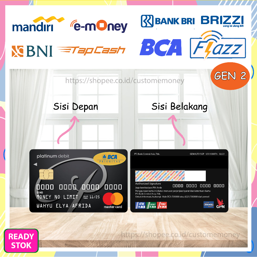 Jual KARTU EMONEY DESIGN KARTU BCA PLATINUM ETOLL E MONEY MANDIRI FLAZZ