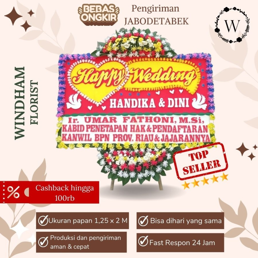 Jual Karangan Bunga Papan Congratulations Happy Wedding Turut