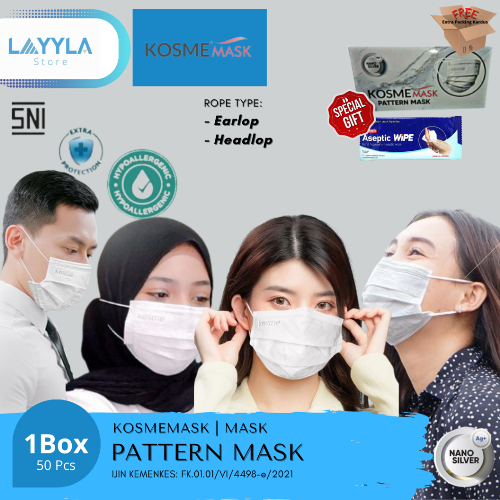 Jual MASKER PATTERN MASK KOSMEMASK NANO SILVER KOSME MASK 1Box