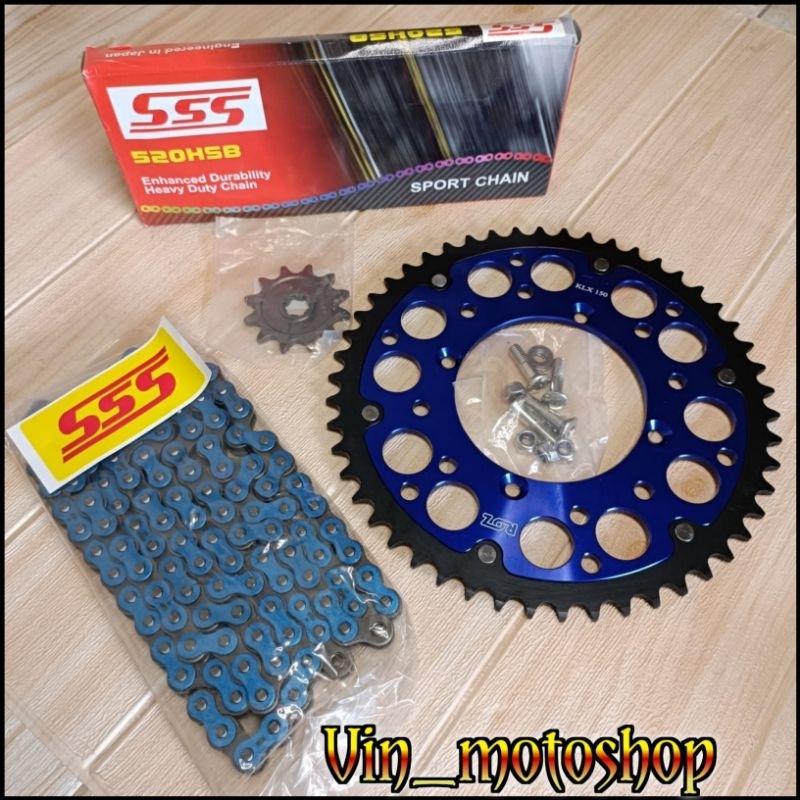 Jual Gear Set ROZ 520 KLX DTRACKER 150 Rantai SSS Biru 520 HSB