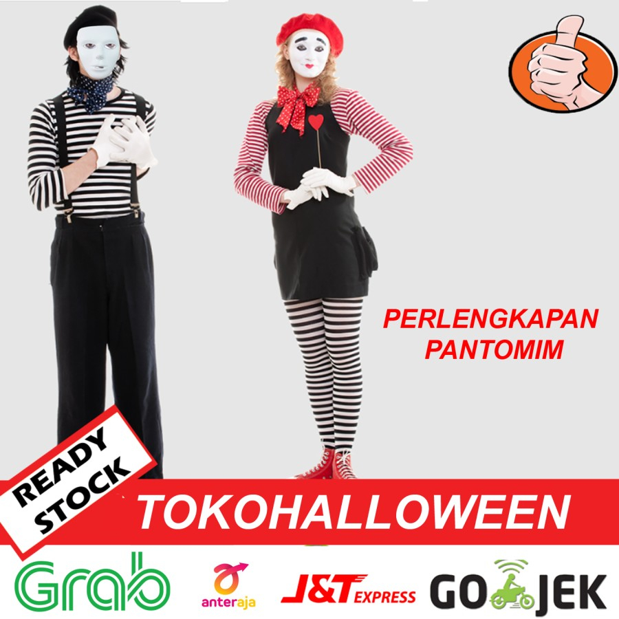 Jual Kostum Pantomime Perampok Roberry Baju Tahanan Hitam Putih Stripe