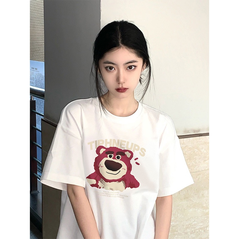 Jual Oversize Cartoon Cute Bear Kaos Hitam Atasan Wanita Lengan Pendek