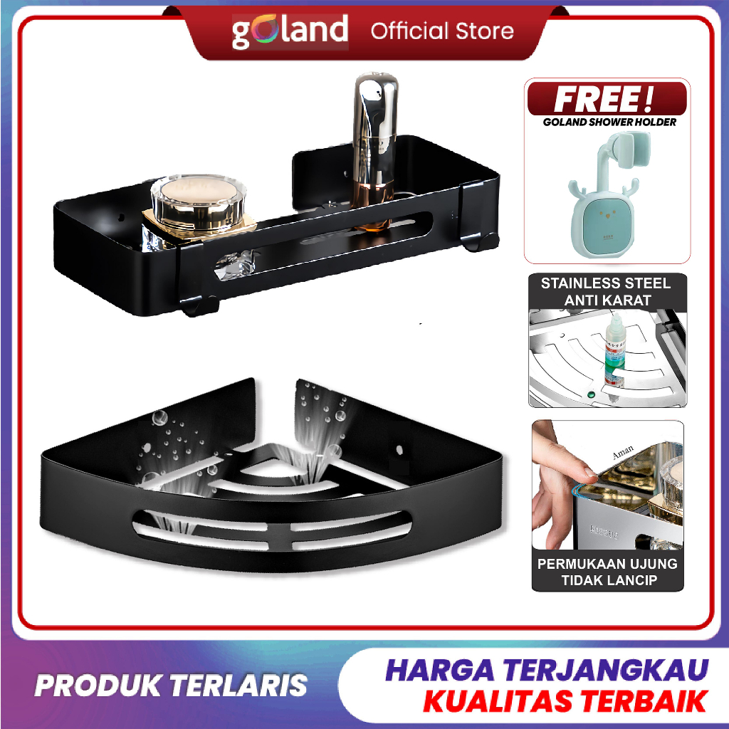 Jual Goland Rak Kamar Mandi Sudut Tempel Dinding Stainless Steel Rak