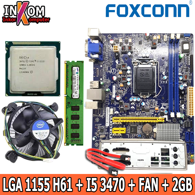 Jual Motherboard Mainboard Mobo H61 LGA 1155 I5 3470 Ram 4gb