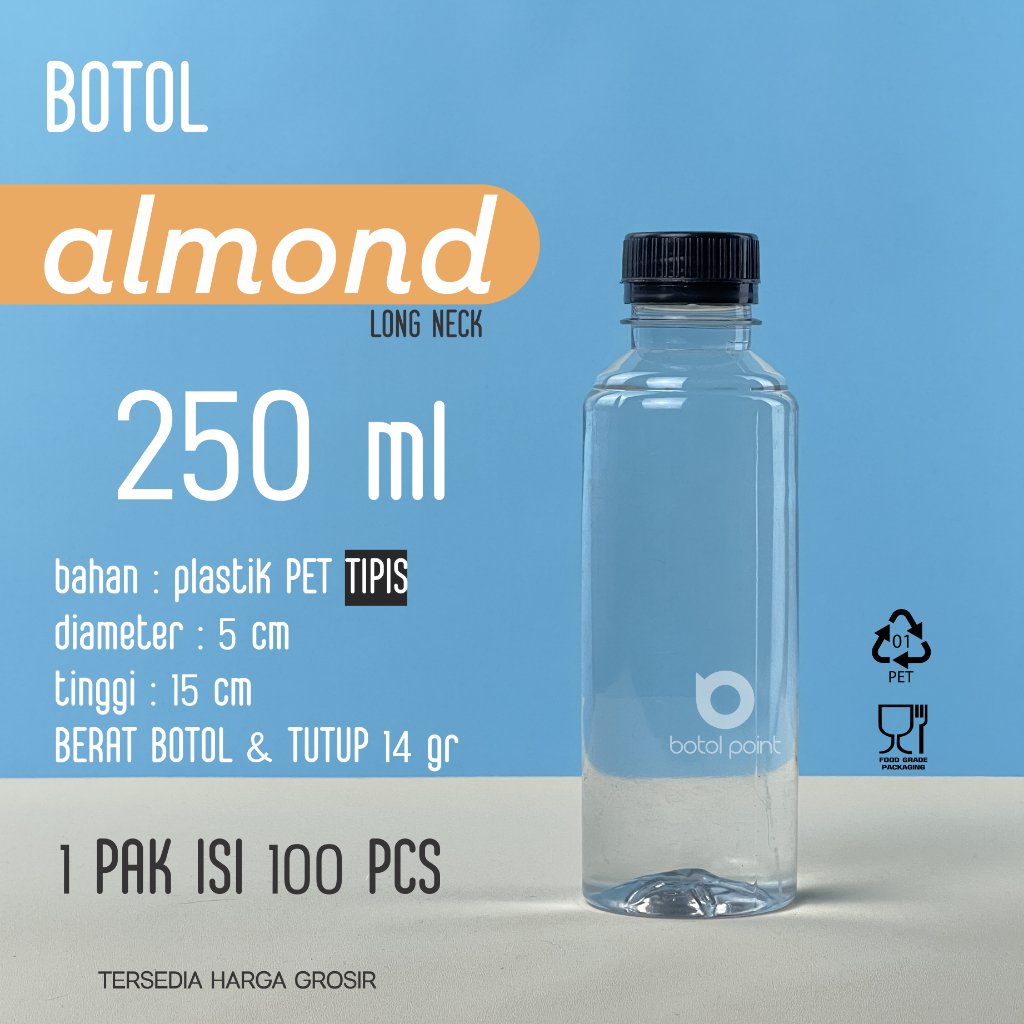 Jual Botol Almond 250 Ml LN 1 Pack 100 Pcs Botol Plastik 250 Ml