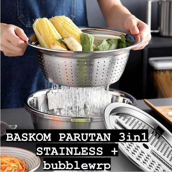 Jual Baskom Parutan Saringan Stainless Serbaguna Tirisan Baskom Cuci