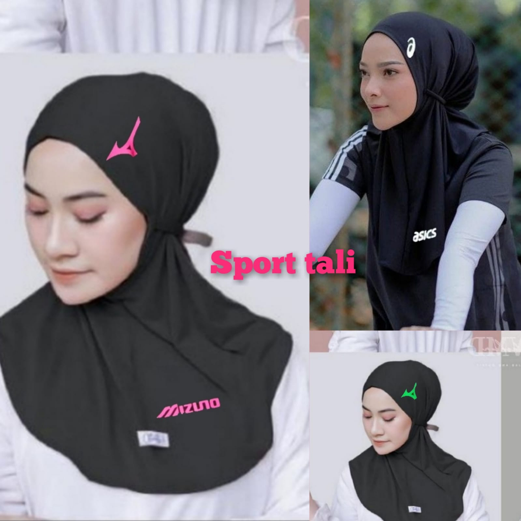 Jual Hijab Voly Hitam Tali Jilbab Olahraga Kerudung Sport Kerudung