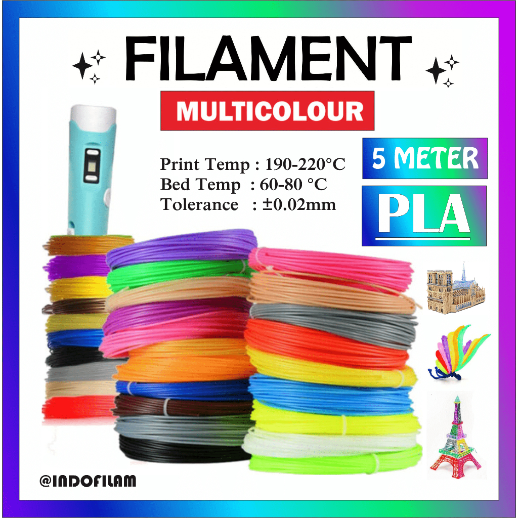 Jual 5 METER FILAMENT FILAMEN PLA ALL COLOUR REFILL TINTA 3D PEN 1 75mm