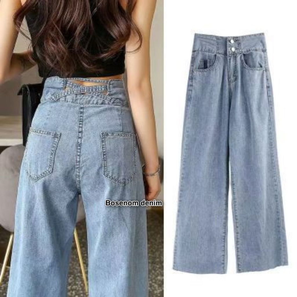 Jual BOSENOM Celana Panjang Kulot Jeans Wanita Highwaist Variasi 2