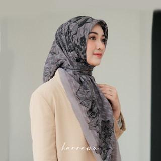 Jual Harramu Jilbab Segiempat Motif Zera Hitam Voal Paris Premium Hijab