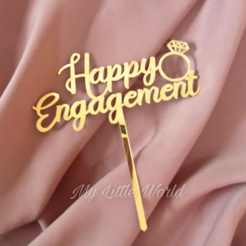 Jual Happy Engagement Cake Topper Akrilik Gold Dekorasi Cake Hiasan