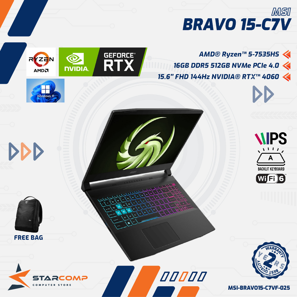 Jual MSI Bravo 15 C7VF Ryzen 5 7535HS RTX4060 16GB 512GB 15 6 FHD