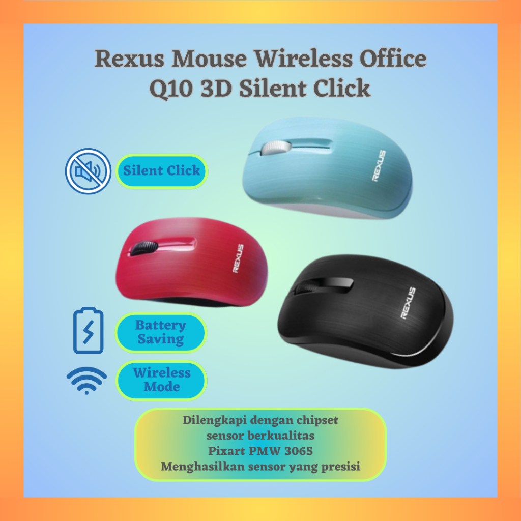 Jual Rexus Mouse Wireless Office Q10 3D Silent Click Battery Saving