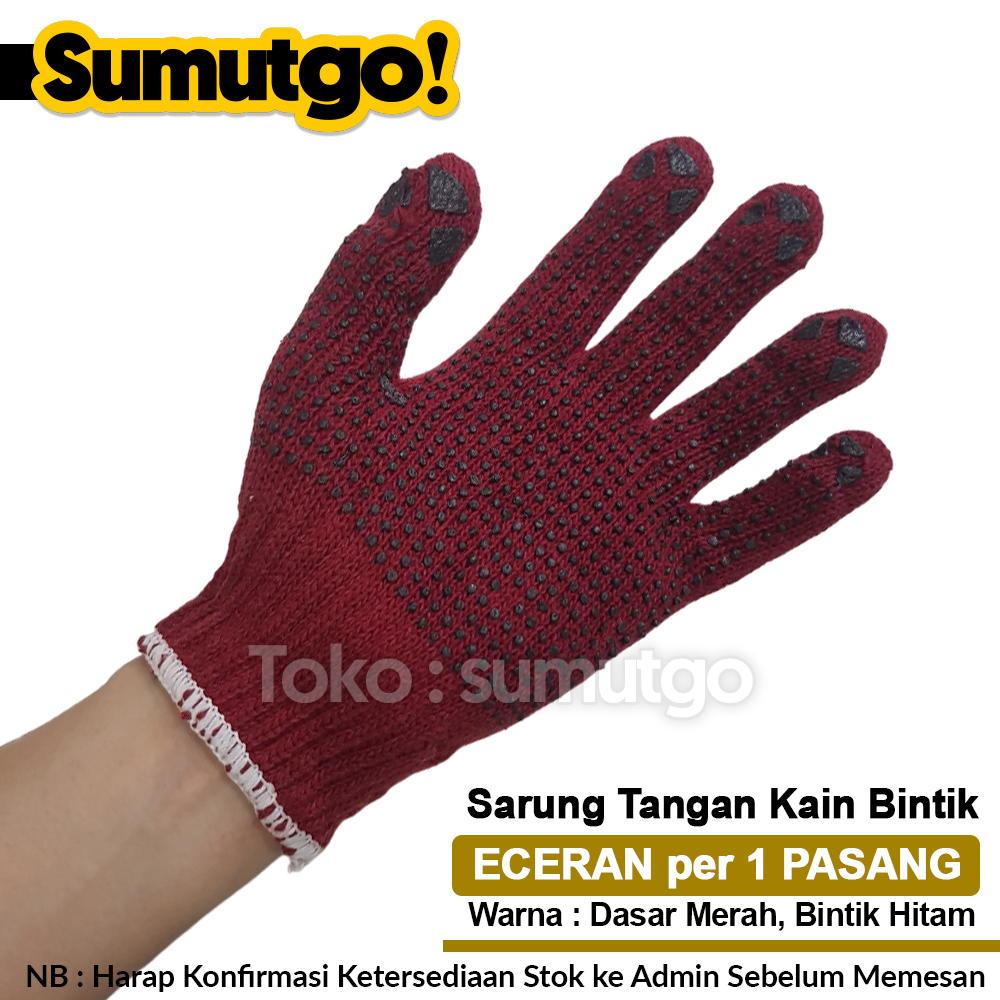 Jual Sarung Tangan Bintik Kain Warna Merah Maroon Tua Bintik Hitam