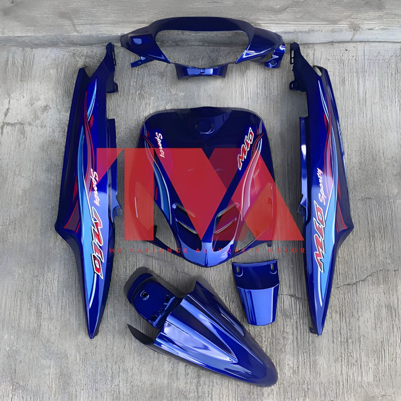 Jual PAKET BODY SET HALUS YAMAHA MIO SPORTY OLD BIRU LIS STRIPING 2005