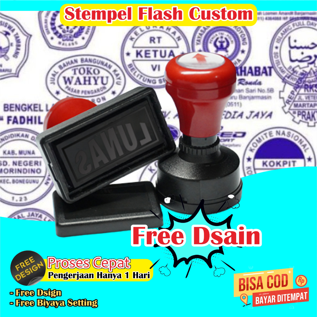 Jual Stempel Flash Otomatis Custom Free Dsain Stempel Logo Cap Toko