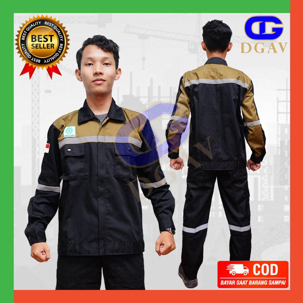 Jual Wearpack Safety Atasan Baju Seragam Kerja Lapangan Hitam Kombinasi