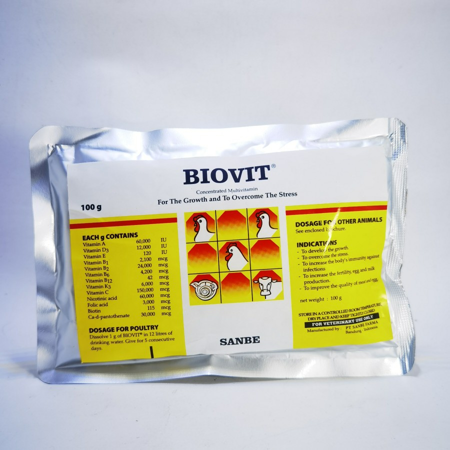 Jual Biovit Sanbe Multivitamin Hewan Dosis Tinggi 100 Gram Multivitamin