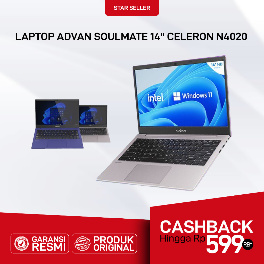 Jual Laptop ADVAN Soulmate 14 Celeron N4020 4GB 128GB 256GB Shopee