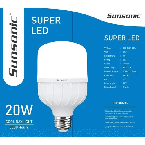 Jual Lampu Led 20 Watt Sunsonic 20w Kapsul Tabung 20W Putih Murah SNI