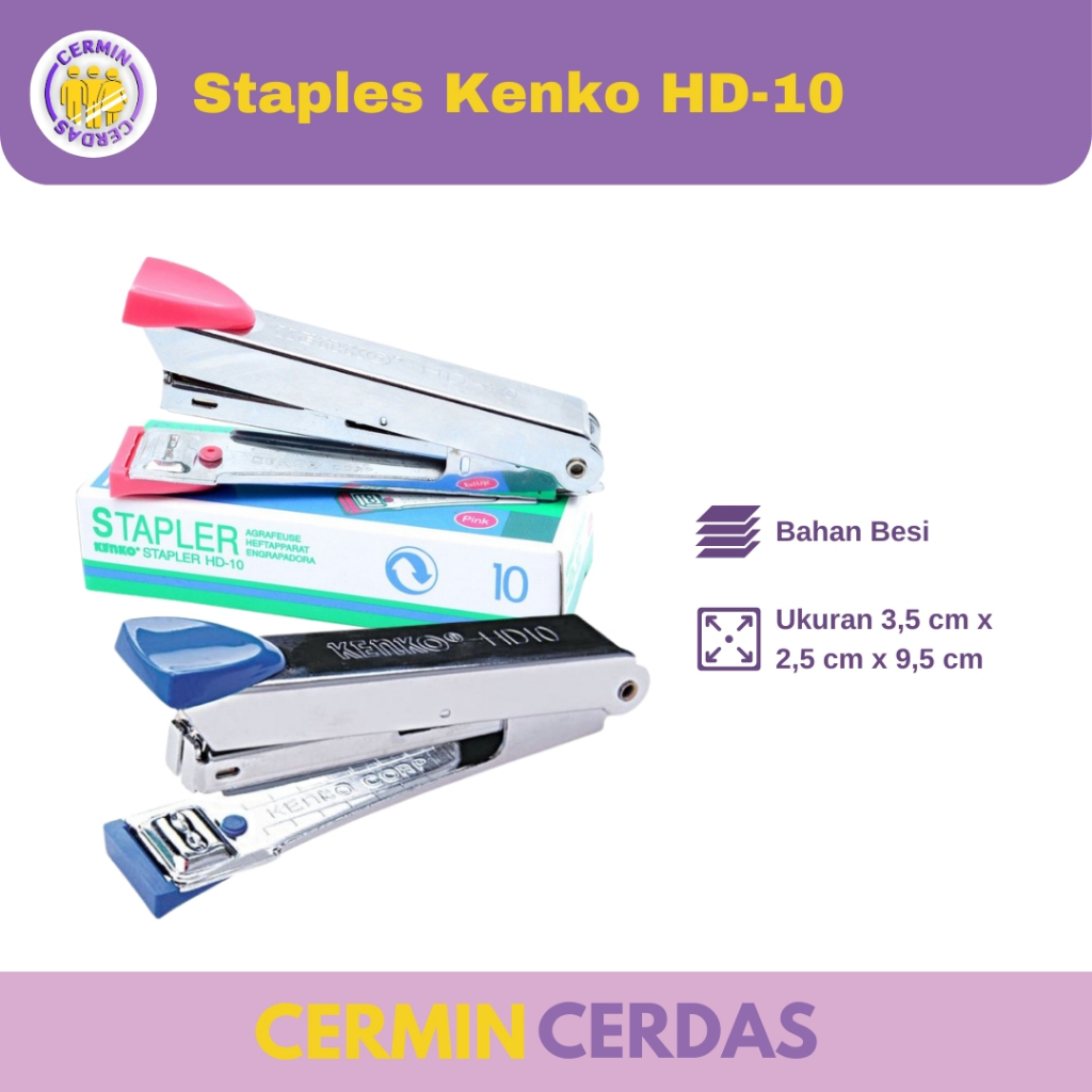 Jual Stapler Kenko Staples Penjepit Perekat Kertas HD 10 Satuan Warna