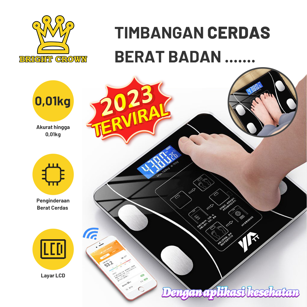 Jual Bright Crown Timbangan Badan Digital Bluetooth 180KG Layar LCD