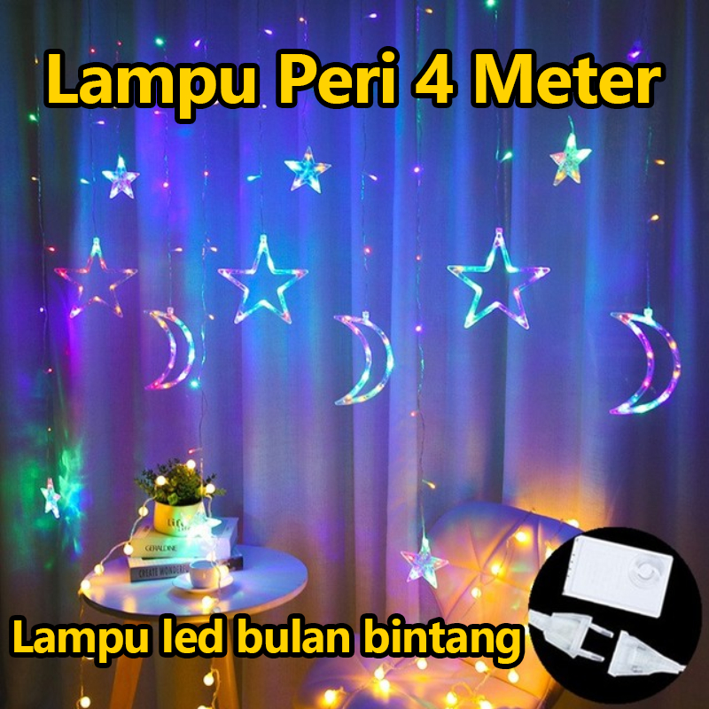 Jual 2024 Lampu Tirai 4 Meter Lampu Hias Ramadan Lampu Led 8 Mode