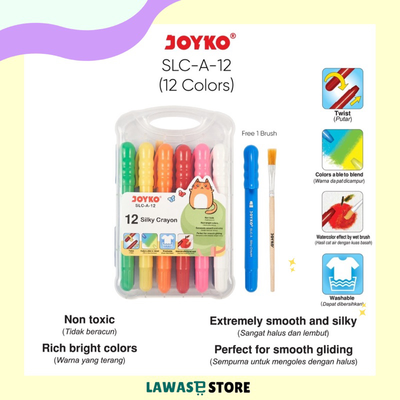 Jual Silky Crayon Krayon Halus Joyko SLC A 12 Warna Colors Shopee