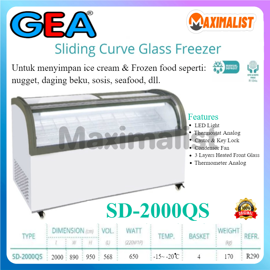 Jual GEA SD 2000QS Freezer Box Pintu Kaca Sliding Chest Freezer SD