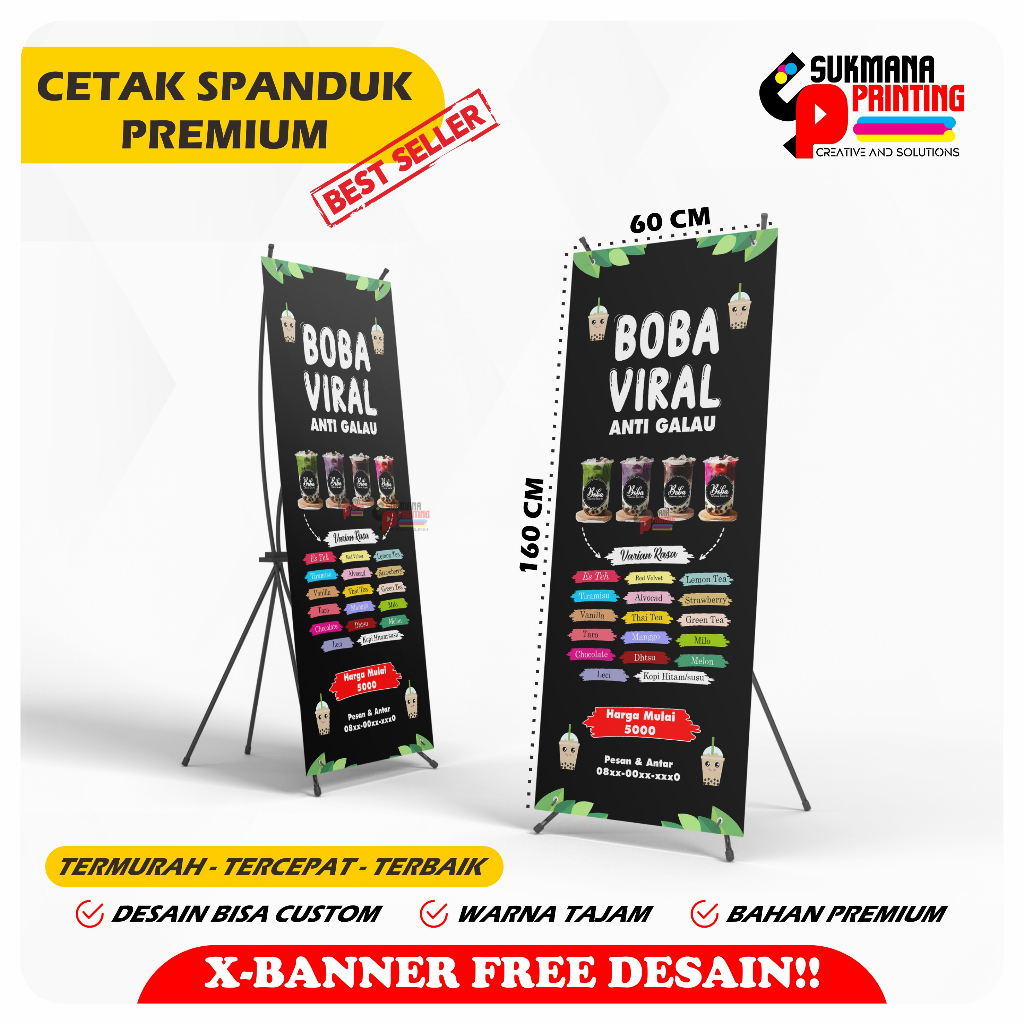 Jual X BANNER STAND 1 SET RANGKA SPANDUK MINUMAN BOBA VIRAL KEKINIAN