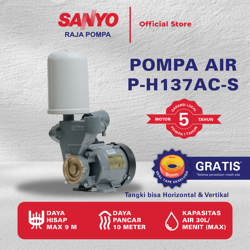 Jual SANYO Mesin Pompa Air Sumur Otomatis P H137AC S Horizontal