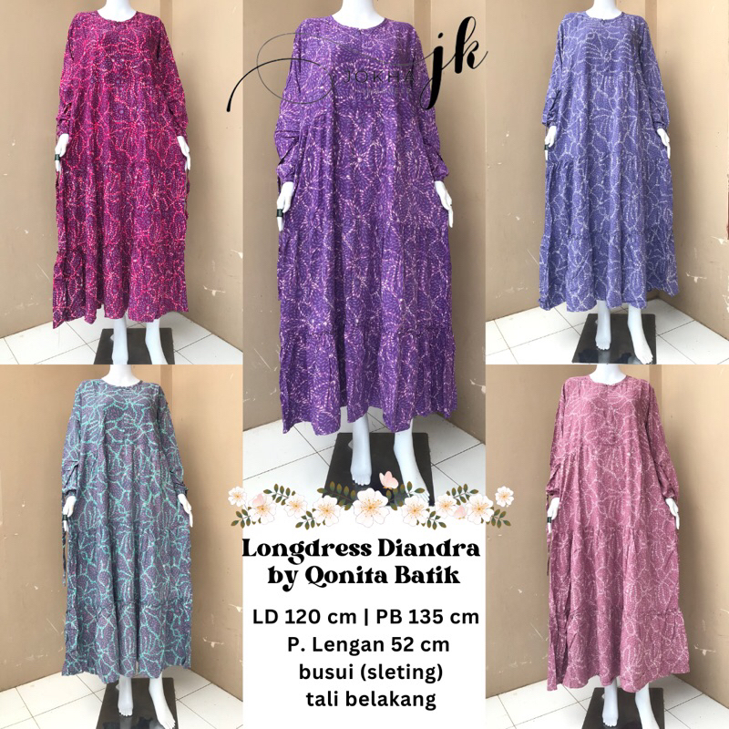 Jual Longdress Batik Diandra Lengan Panjang By Qonita Batik Pekalongan