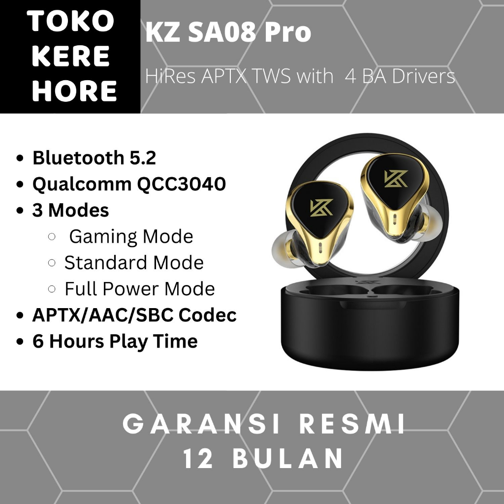 Jual TWS KZ SA08 Pro HiFi 4 BA Driver APTX Bluetooth 5 2 Shopee Indonesia