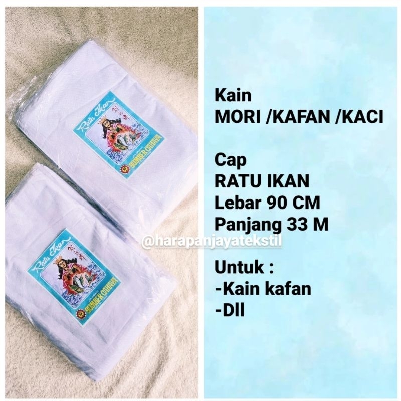 Jual KAIN MORI KAFAN LEBAR 90 CM CAP RATU IKAN Putih Bersih Panjang 33