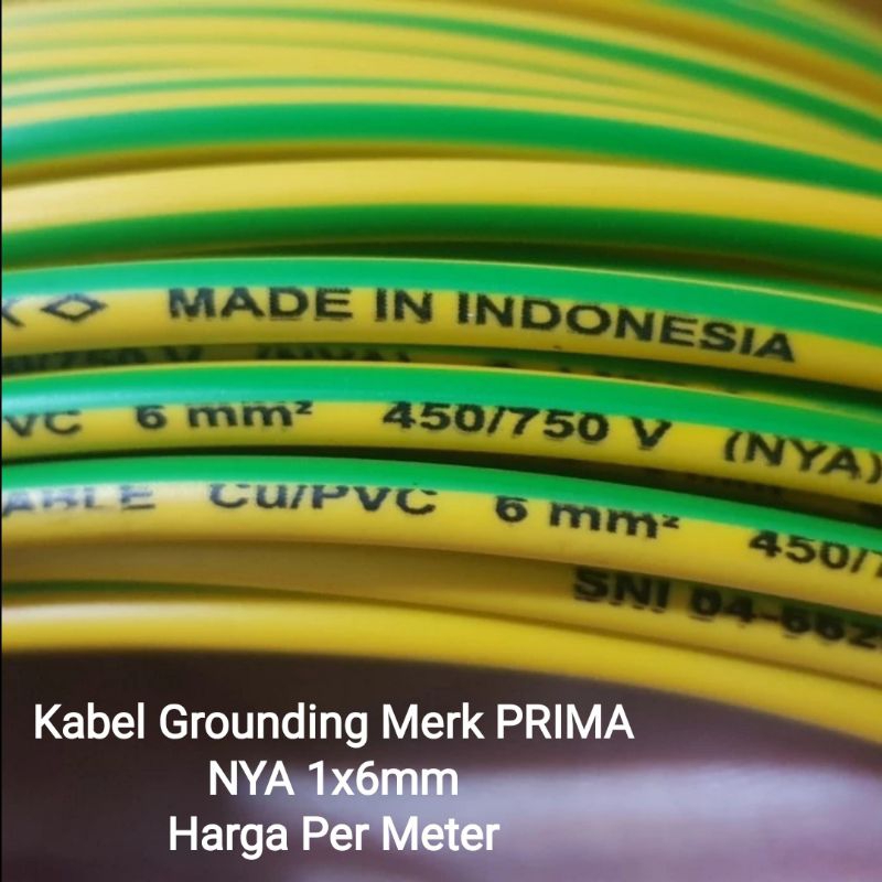 Jual Kabel Grounding PRIMA NYA 1x6mm Per Meter Tunggal Listrik 6mm