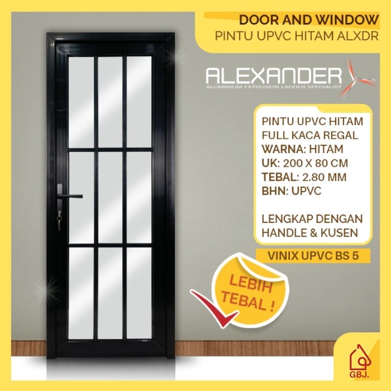 Jual PINTU UPVC HITAM KACA REGAL 200X80 ALEXANDER PINTU RUMAH KANTOR