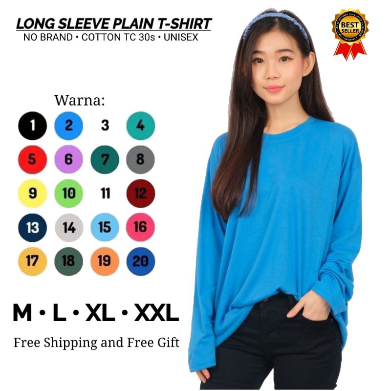 Jual Kaos Polos Oversize Lengan Panjang Round Neck Cotton Tc S