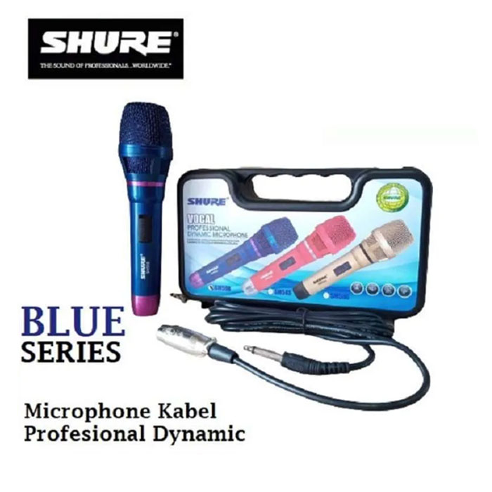 Jual Mic SHURE SM 58G Microphone Kabel Profesional Dynamic Biru Koper