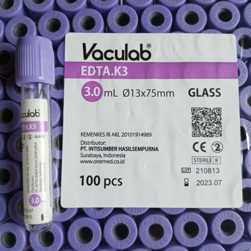 Jual Tabung Darah Onemed Vaculab EDTA K3 3ml 3 Ml 3 Cc 3cc Isi 100 Pcs