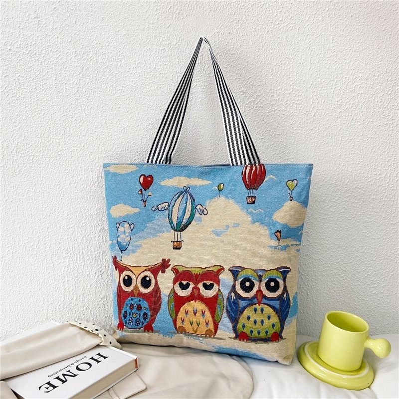 Jual Tas Tote Bag Wanita Cewek Kanvas Import Resleting Jumbo Motif