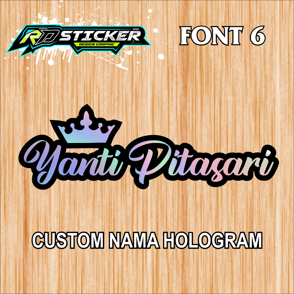 Jual Stiker Nama Custom Mahkota King Queen Tulisan Nama Hologram