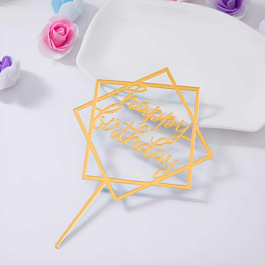 Jual Cake Topper Happy Birthday Gold Topper Cake Dekorasi Kue Ulang